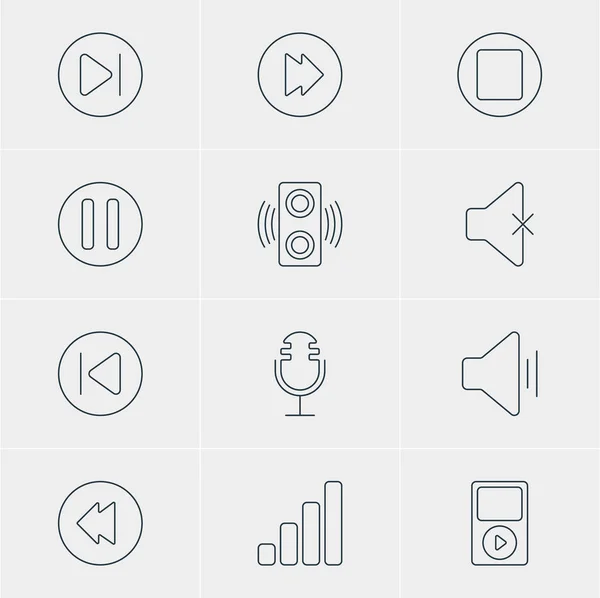 12 음악 아이콘 벡터 일러스트입니다. 음향, Mp3, 증폭기 및 기타 요소의 편집 가능한 팩. — 스톡 벡터