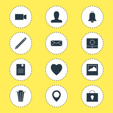 12 Online simgeler vektör Illustration. Düzenlenebilir paket bildirim, mektup, anahtar deliği ve diğer öğeleri.