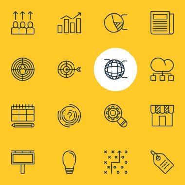 16 sosyal simgeler vektör Illustration. Hedef, istatistik, bulut dağıtım ve diğer öğeleri düzenlenebilir sürüsü.