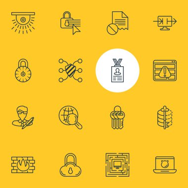 16 Internet güvenlik simgeler vektör Illustration. Düzenlenebilir paketi veri hata, Encoder, enterne dalga köpüğü ve diğer öğeleri.