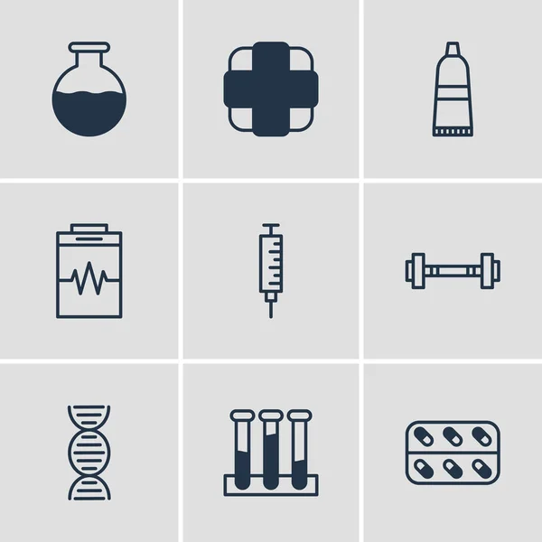 Vektorové ilustrace 9 zdraví ikon. Upravitelné Pack léčby, lékařství, farmacie a dalších prvků. — Stockový vektor