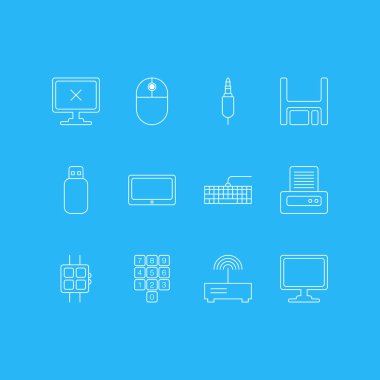 12 bilgisayar simgeler vektör Illustration. Erişim engellendi, ekran, disket ve diğer öğeleri düzenlenebilir paketi.