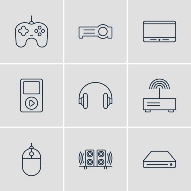 9 donanım simgeler vektör Illustration. Düzenlenebilir paket Joypad, imleç denetleyicisi, ışıldak ve diğer öğeleri.