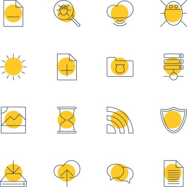 16 Internet simgeler vektör Illustration. Güvenlik amacıyla, fotoğraf, kablosuz ağ ve diğer öğeleri düzenlenebilir paketi.