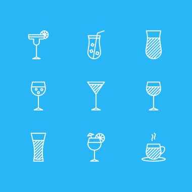 9 içecekler simgeler vektör Illustration. Düzenlenebilir paket limonata, çay Kupası, şampanya ve diğer öğeleri.