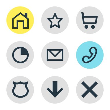 9 kullanıcı simgeler vektör Illustration. Düzenlenebilir Pack cep telefonu, kronometre, aşağıya doğru öğeleri.