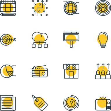 16 sosyal simgeler vektör Illustration. Düzenlenebilir paket programı, reklam Billboard, taktik planı ve diğer öğeleri.