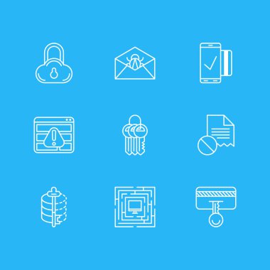 9 Internet güvenlik simgeler vektör Illustration. Düzenlenebilir paketi veri hata, Encoder, sistem güvenliğini ve diğer öğeleri.
