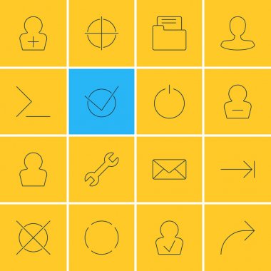 16 kullanıcı arayüzü simgeler vektör Illustration. Düzenlenebilir paketini kaldır kullanıcı, paylaşım, sekme düğmesi ve diğer öğeleri.