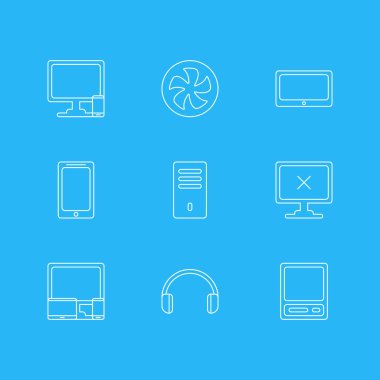 9 defter simgeler vektör Illustration. Bilgisayar, ana bilgisayar, erişim engellendi ve diğer öğeleri telefon düzenlenebilir sürüsü.