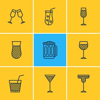 9 simgeler vektör Illustration. Martini, düzenlenebilir paket kutlamak, kadehi ve diğer öğeleri.