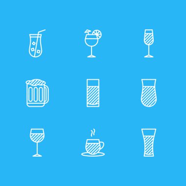 9 içecekler simgeler vektör Illustration. Bardağı, cam, limonata ve diğer öğeleri düzenlenebilir paketi.