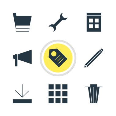 9 Internet simgeler vektör Illustration. Bullhorn, kupon, Tarih Saat ve diğer öğelerin düzenlenebilir paketi.