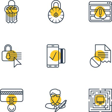 9 Internet güvenlik simgeler vektör Illustration. Düzenlenebilir paket veri hatası, tarayıcı uyarı, anahtarlarını ve diğer öğeleri.
