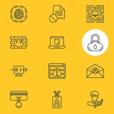 12 koruma simgeler vektör Illustration. Güvenli depolama, veri hatası, hesap verilerini ve diğer öğeleri düzenlenebilir paketi.