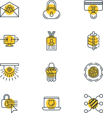 12 Internet güvenlik simgeler vektör Illustration. Düzenlenebilir paket koruma'yı, kamera, gizlilik seçenekleri ve diğer öğeleri.