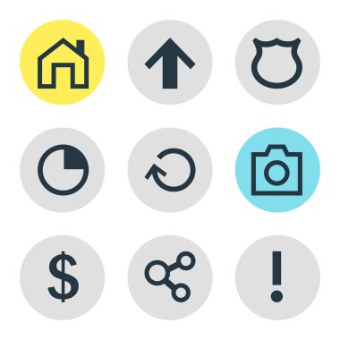 9 kullanıcı simgeler vektör Illustration. Uyarı, düzenlenebilir paketi yayımlamak, para kazanmak ve diğer öğeleri.