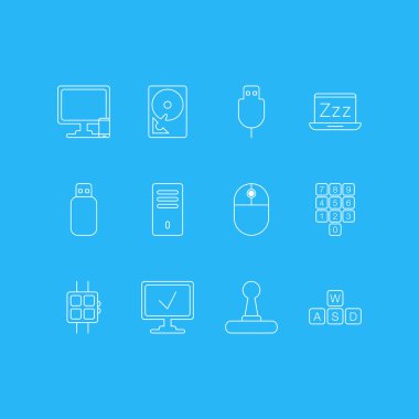 12 defter simgeler vektör Illustration. Oyun kumandası, anabilgisayar, Modern izle ve diğer öğeleri düzenlenebilir sürüsü.