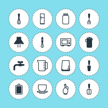 16 Restoran simgeler vektör Illustration. Düzenlenebilir paket Spatula, buzdolabı, Can ve diğer öğeleri.