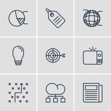 9 reklam simgeler vektör Illustration. Bulut dağıtım, düzenlenebilir bohça indirim etiketi, televizyon ve diğer öğeleri.