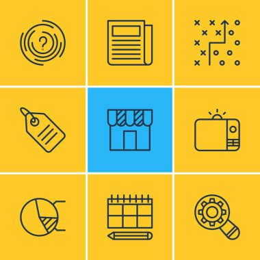 9 sosyal simgeler vektör Illustration. Düzenlenebilir paket indirim etiketi, Labirent, salonu ve diğer öğeleri.