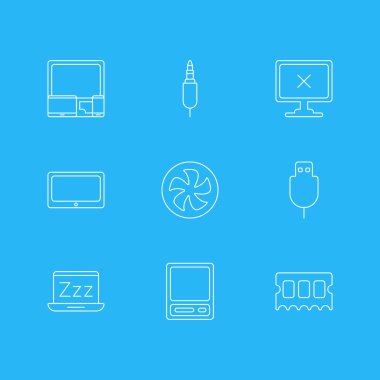 9 defter simgeler vektör Illustration. Tablet, soğutucu, gadget'lar ve diğer öğeleri düzenlenebilir sürüsü.