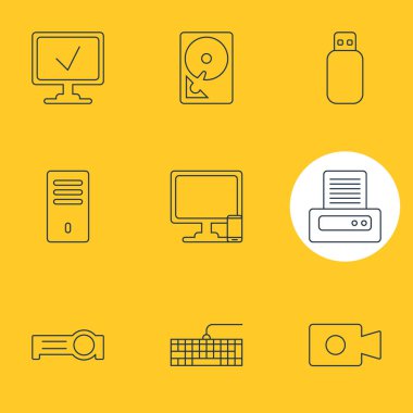 9 dizüstü bilgisayar simgeler vektör Illustration. Qwerty kurulu, bilgisayar, Online bilgisayar ve diğer öğeleri telefon düzenlenebilir paketi.