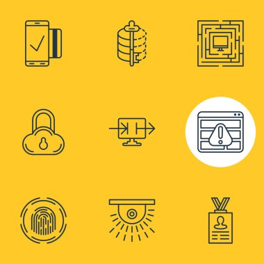 9 veri koruma simgeler vektör Illustration. Bilgi gönder, Encoder, güvenli depolama ve diğer öğeleri düzenlenebilir paketi.