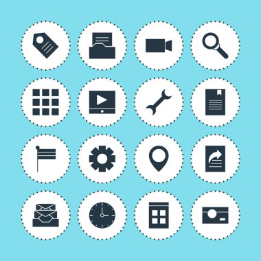 16 Internet simgeler vektör Illustration. Saat, belge dizini, belge transferi ve diğer öğeleri düzenlenebilir sürüsü.