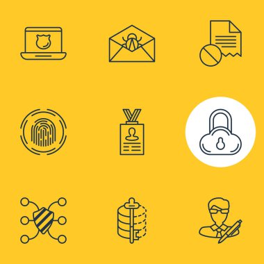 9 veri koruma simgeler vektör Illustration. Hesap verileri, veri güvenliği, bozuk posta ve diğer öğeleri düzenlenebilir sürüsü.