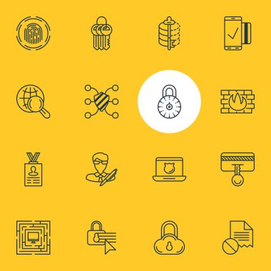 16 Internet güvenlik simgeler vektör Illustration. Kolay ödeme, hesap verileri, telif hakkı ve diğer öğelerin düzenlenebilir paketi.