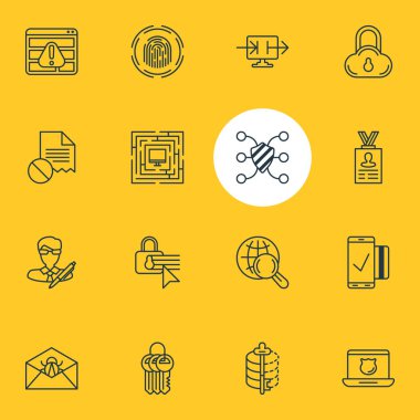 16 Internet güvenlik simgeler vektör Illustration. Sistem güvenliği, gizlilik seçenekleri, korumak ve diğer öğeleri düzenlenebilir paketi.
