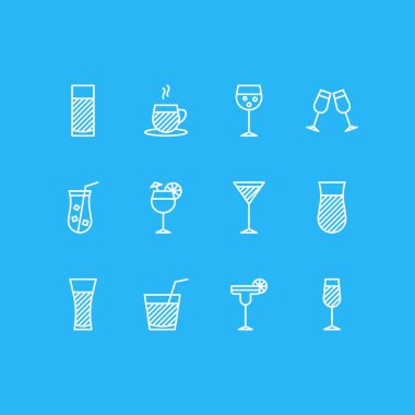 12 içecek simgeler vektör Illustration. Martini, Margarita, içecek ve diğer öğeleri düzenlenebilir paketi.