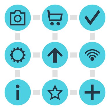 9 arayüzü simgeler vektör Illustration. Düzenlenebilir paket Onayla, bilgi, anlık görüntü ve diğer öğeleri.