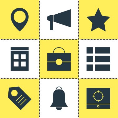 9 Internet simgeler vektör Illustration. Düzenlenebilir paket listesi, yer imi, bildirim ve diğer öğeleri.