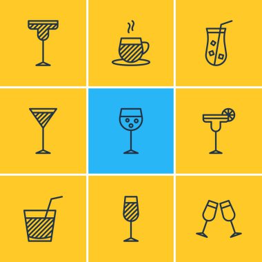 9 simgeler vektör Illustration. Düzenlenebilir Pack çay Kupası, kokteyl, kutlamak ve diğer öğeleri.