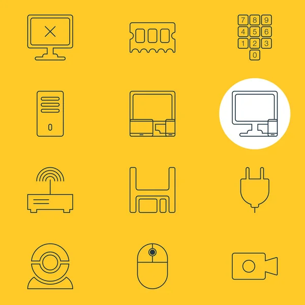 Vector Illustration Of 12 Laptop Icons. Editable Pack Of Memory Chip, Diskette, Access Denied And Other Elements. — Stock Vector