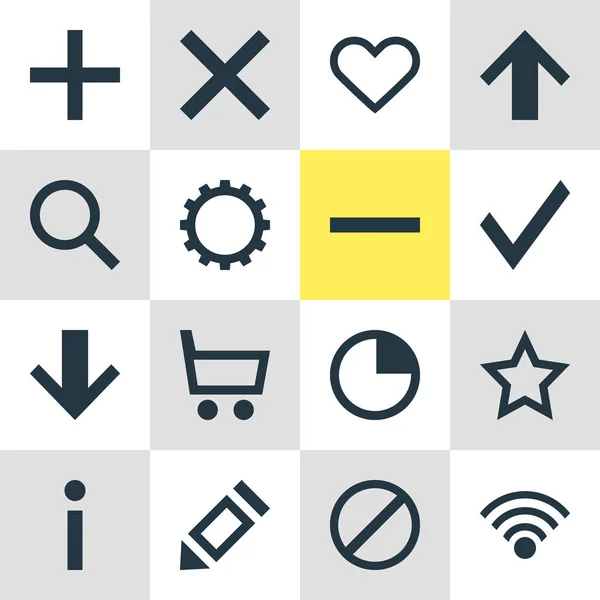Ilustracja wektorowa 16 ikon interfejsu. Edytowalne Pack, połączenia bezprzewodowe, potwierdzić, odmowa dostępu i innych elementów. — Wektor stockowy