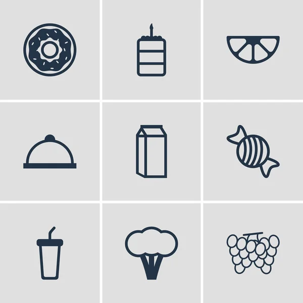 Vektorillustration av 9 maträtt ikoner. Redigerbara Pack av bakelse, kaka, tallrik och andra element. — Stock vektor