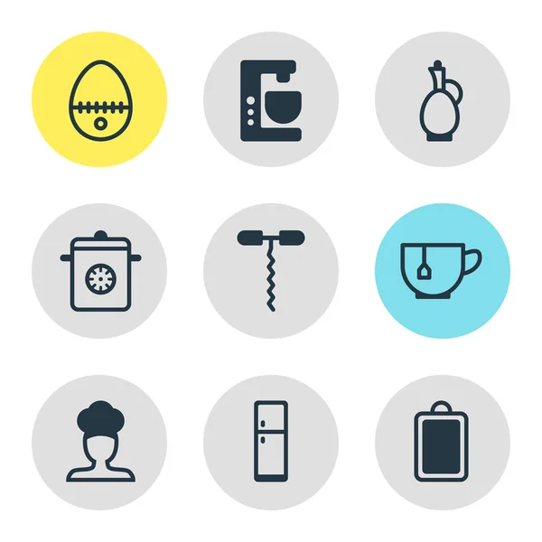 Ilustración vectorial de 9 iconos de cocina. Paquete editable de mesa de picar, taza, vapor y otros elementos . — Archivo Imágenes Vectoriales