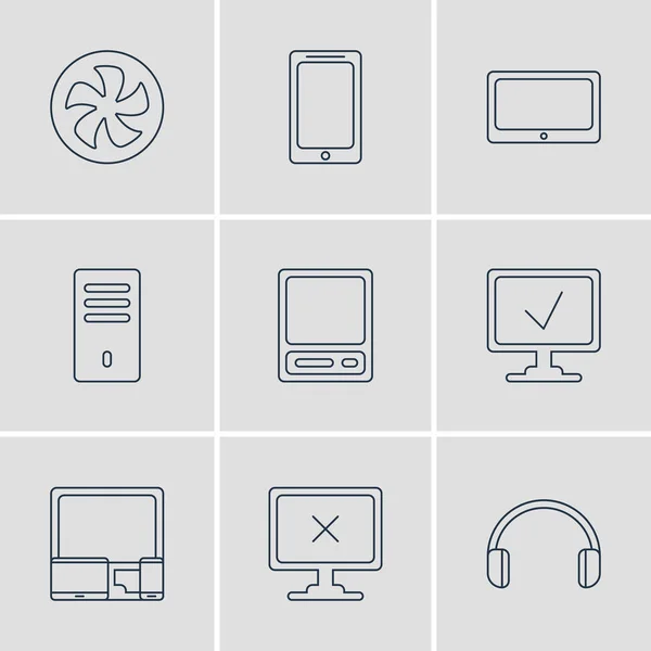 Vectorillustratie van 9 Notebook pictogrammen. Bewerkbare Pack voor Tablet, Mainframe, Gadgets en andere elementen. — Stockvector