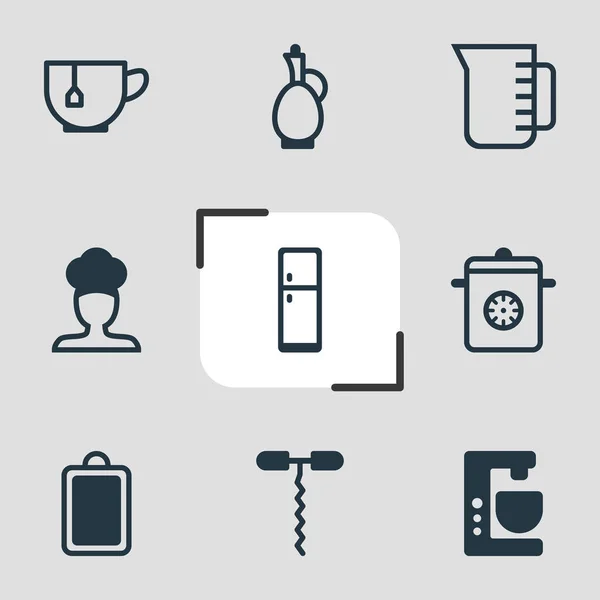 Ilustración vectorial de 9 iconos de cocina. Paquete editable de cocinero, jarra, mesa de picar y otros elementos . — Archivo Imágenes Vectoriales