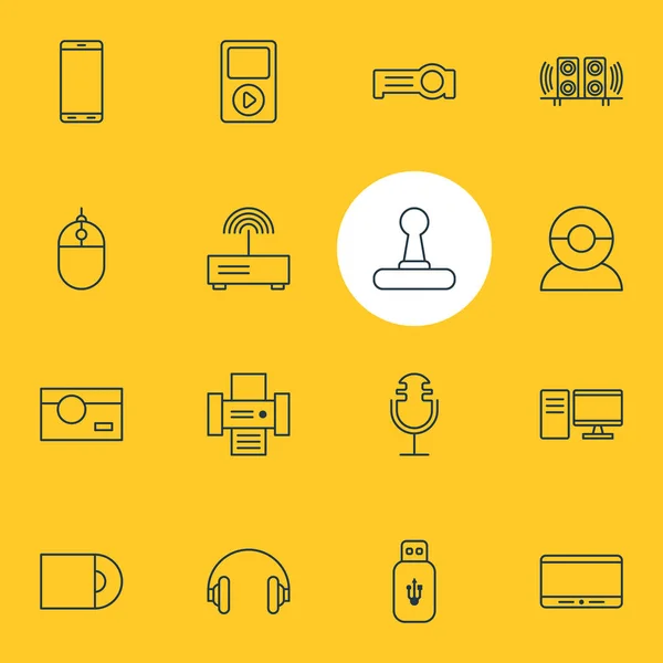 Ilustracja wektorowa 16 ikony gadżetu. Edytowalne Pack Smartphone, Monitor, Media Controller i innych elementów. — Wektor stockowy