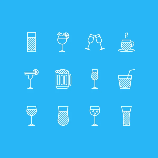 Vektoros illusztráció 12 ikonok. Szerkeszthető Pack üveg, Aqua, ital és más elemek. — Stock Vector