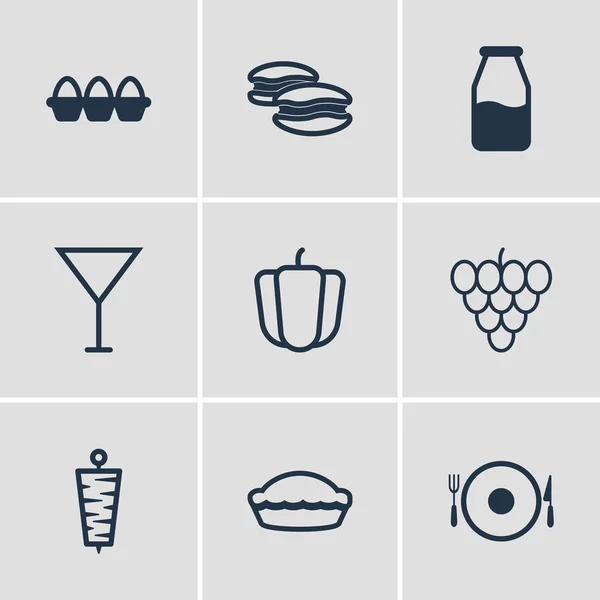 Ilustración vectorial de 9 iconos de cocina. Paquete editable de contenedor de huevo, servir, galletas y otros elementos . — Archivo Imágenes Vectoriales