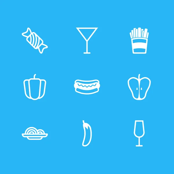 Векторная иллюстрация 9 пищевых икон. Editable Pack of Jonagold, Potato, Streetfood and Other Elements . — стоковый вектор