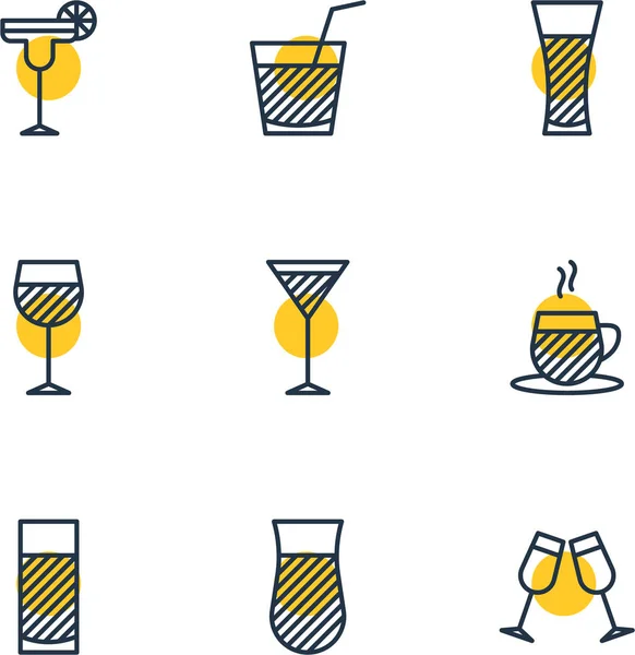 Ilustración vectorial de 9 iconos de bebidas. Paquete editable de bebidas, celebraciones, vidrio y otros elementos . — Vector de stock