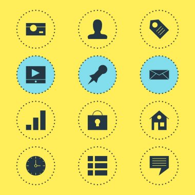 12 Web Simgeler Vektör Illustration. Kupon, raptiye, liste ve diğer öğeleri düzenlenebilir paketi.