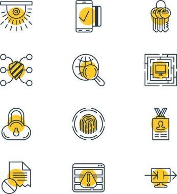 12 veri koruma simgeler vektör Illustration. Düzenlenebilir paket veri hatası, güvenli depolama, enterne dalga köpüğü ve diğer öğeleri.