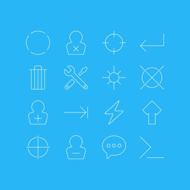 16 UI simgeler vektör Illustration. Çöp, Accsess, başlangıç ve diğer öğeleri düzenlenebilir paketi.